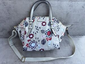 Radley London Handbag Oilskin & Leather Gray Red Flower Floral Dog Crossbody Bag